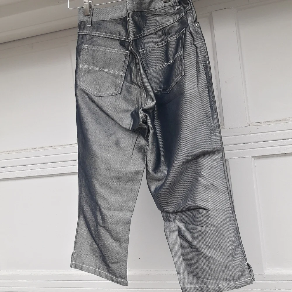 NEW Sterling Silver Jeans Metallic Denim Metal Disco Cropped Pant 12 - Picture 3 of 14